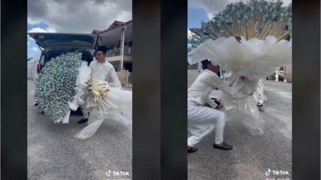 Viral Pengantin Pria Bawa Buket Uang Rp68 Juta (tiktok.com/@seh_amirul8)