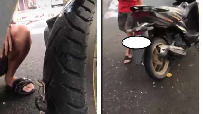 Nyari Kunci Kos Tak Ketemu, Ternyata Justru Nyangkut di Ban Motor, Kondisinya Bikin Salfok