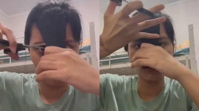 Cewek Pamer Potong Poni Rambut Bak Potong Kertas HVS, Hasilnya Bikin Kejer