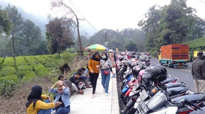 Pedagang Kaki Lima (PKL) di kawasan Cisarua, Puncak Bogor kembali memenuhi area trotoar. [Bogordaily] 