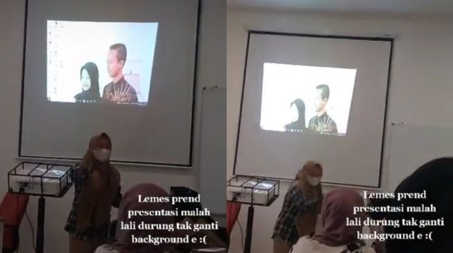 Wanita panik saat presentasi kuliah. (Tiktok/@g.saaaf)