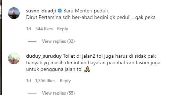 Komentar Susno Duaji dalam unggahan Erick Thohir. (Instagram/erickthohir)