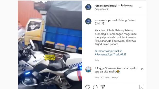 Rombongan moge ribut dengan para sopir truk di Kabupaten Batang. [Instagram]