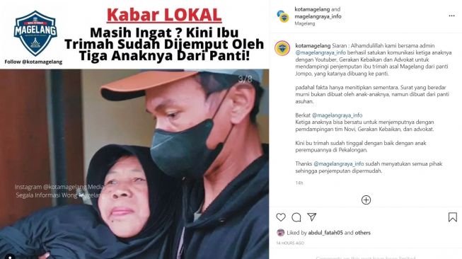 Kabar Baik! Ibu Trimah yang Dibuang ke Panti Jompo Sudah Kembali Kepangkuan Anaknya