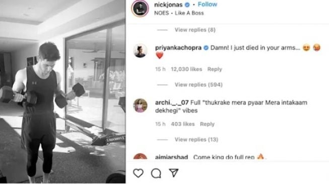 Postingan Nick Jonas yang dikomentari Priyanka Chopra. [Instagram]