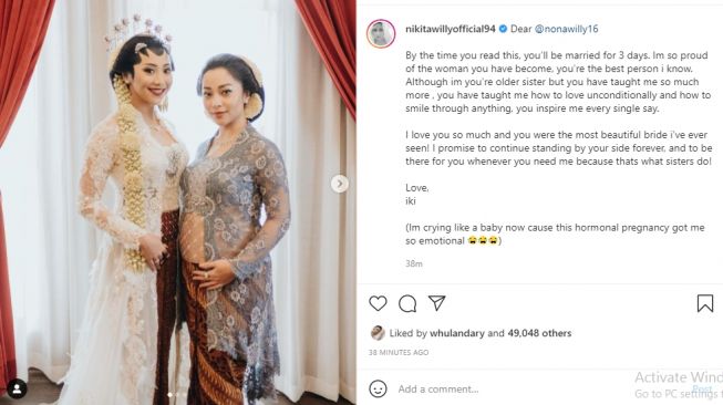 Nikita Willy menangis tulis pesan cinta untuk adiknya [Instagram/@nikitawillyofficial94]