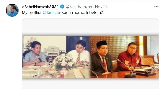 Cuitan Fahri Hamzah sindir Fadli Zon (twitter)