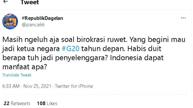 Cuitan Politisi Demokrat sindir kesiapan Indonesia jadi ketua G20 (twitter)