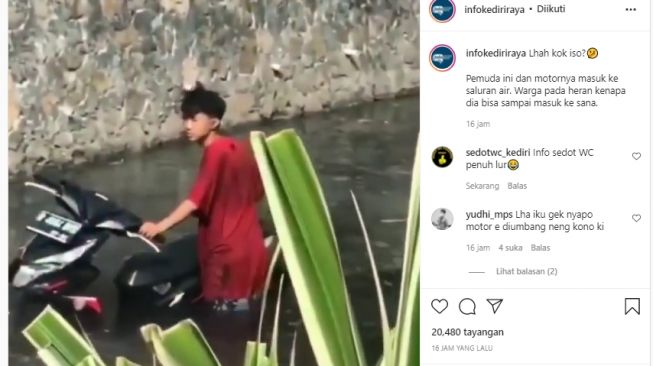 Kocak! Remaja Ini dan Motornya Nancap di Dalam Sungai, Warganet Heran Kok Bisa?