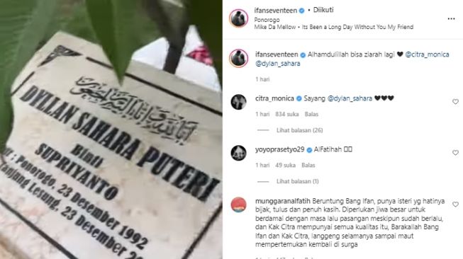 Momen Ifan Seventeen dan Citra Monica ziarah ke makam Dylan Sahara (instagram.com)