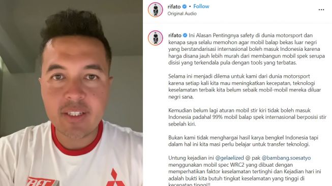 Rifat SUngkar turut menanggapi insiden kecelakaan yang menimpa Sean Gelael dan Bambang Soesatyo (Instagram)