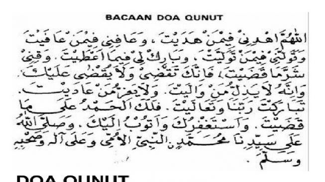 Bacaan Doa Qunut Subuh Mazhab Syafii