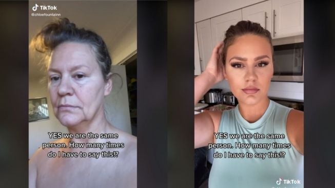 Viral Wanita Bikin Kulit Wajah Keriput Jadi Glowing Pakai Makeup (tiktok.com/chloefountainn)