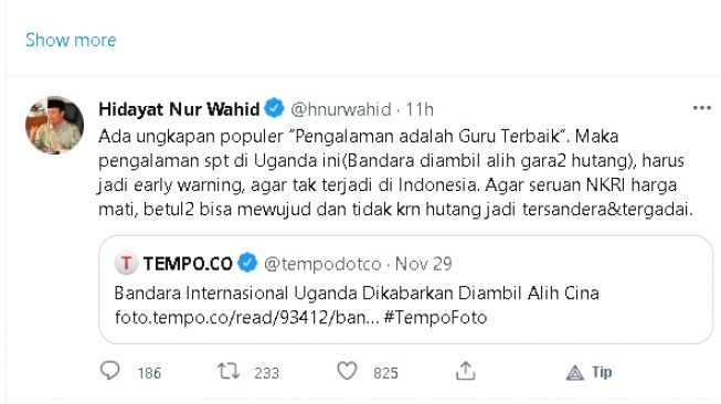 Cuitan Hidayat Nur Wahid (twitter)