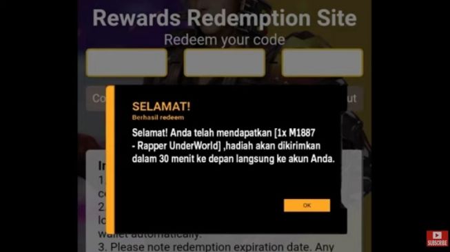 Rewards redemption site Free Fire [sceenshot YouTube PutraxTV].
