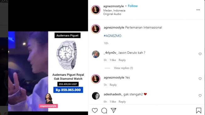 Agnez Mo dihadiahi jam tangan mewah oleh Jason Derulo [Instagram/@agnezmostyle]