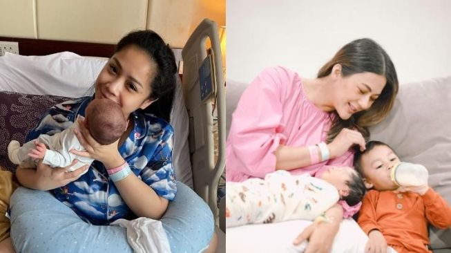 Adu Gaya Nagita Slavina dan Paula Verhoeven Momong Anak. (Instagram/raffinagita1717/paula_verhoeven)