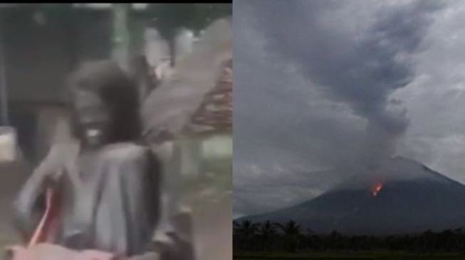 Viral Video Ibu Berwajah Penuh Abu Gendong Anak Pakai Motor Saat Erupsi Gunung Semeru