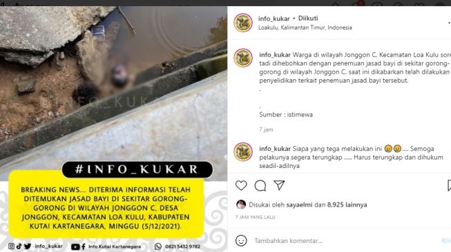 Waktu Petang, Warga Kukar Dihebohkan dengan Penemuan Jasad Bayi di Gorong-gorong