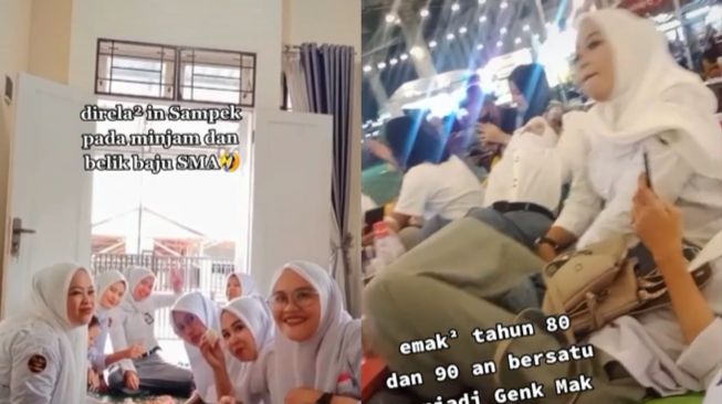 Emak-emak Kompak Nongkrong Pakai Seragam SMA, Gayanya bak ABG