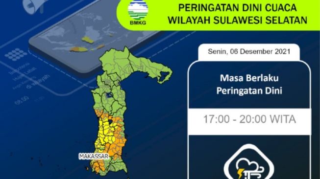 Update Peringatan Dini Cuaca Sulawesi Selatan Senin 6 Desember 2021