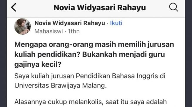 Layar tulisan Novia Widyasari Rahayu.[Twitter]