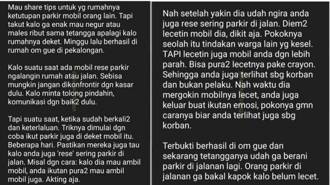 Tips pemilik rumah usir pemobil yang suka parkir sembarangan di depan rumah (Twitter)