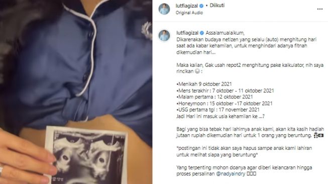 Istri Lutfi Agizal hamil (instagram.com)