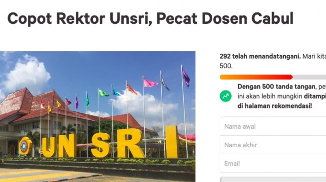 Petisi Copot Rektor Unsri Muncul, Pecat Dosen Cabul dari Kampus