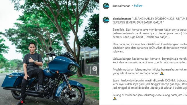 Doni Salmanan dan Harley-Davidson yang dilelangnya (Instagram)