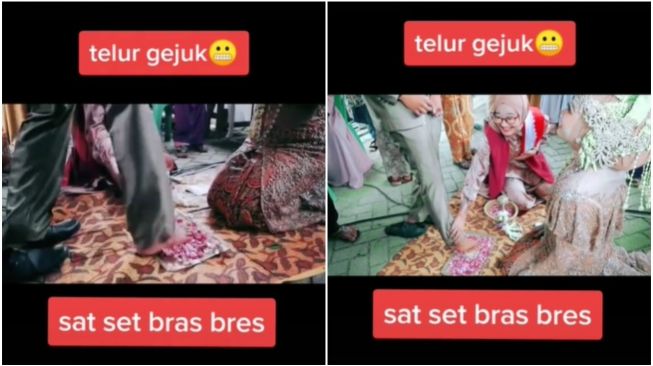 Tradisi Injak Telur Terlalu Semangat, Pengantin Pria Ini Bikin Istri Syok Campur Ngakak (TikTok)