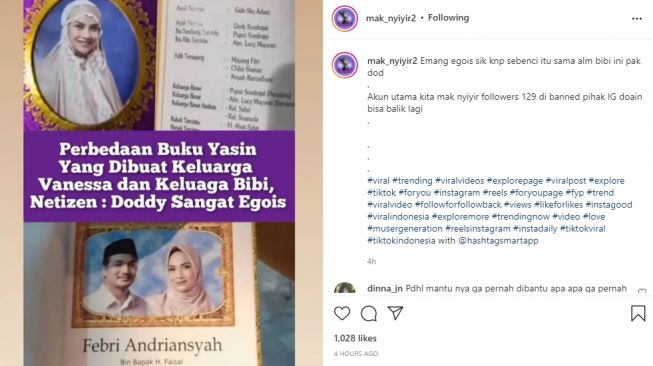 Buku Yasin Vanessa Angel dan Bibi Ardiansyah versi Faisal [Instagram/@mak_nyinyir2]
