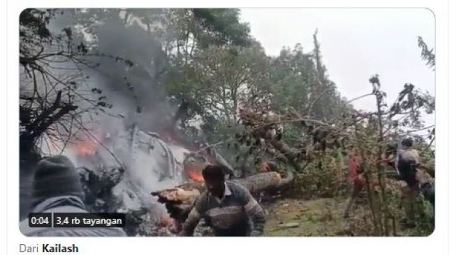 Helikopter Militer yang Ditumpangi Kepala Pertahanan India Jatuh, Tewaskan 4 Orang