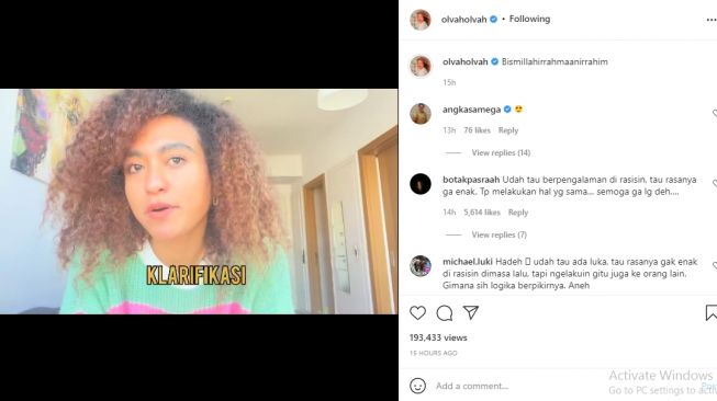 Olvah Alhamid klarifikasi usai rasis ke WNA China [Instagram/olvaholvah]