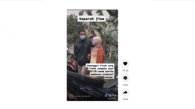 Pertemuan suami istri setelah terpisah akibat erupsi Gunung Semeru. [TikTok]