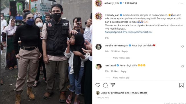 Ashanty beri bantuan ke korban bencana erupsi Gunung Semeru [Instagram/@ashanty_ash]