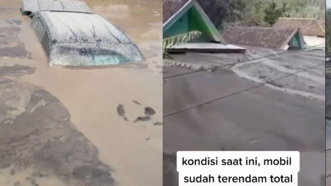 Sampai Tak Terlihat, Mobil Relawan Terendam Banjir Material Erupsi Semeru di Kamar Kajang