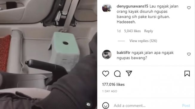 Jok mobil diganti dengan sebuah kursi kecil (Instagram)