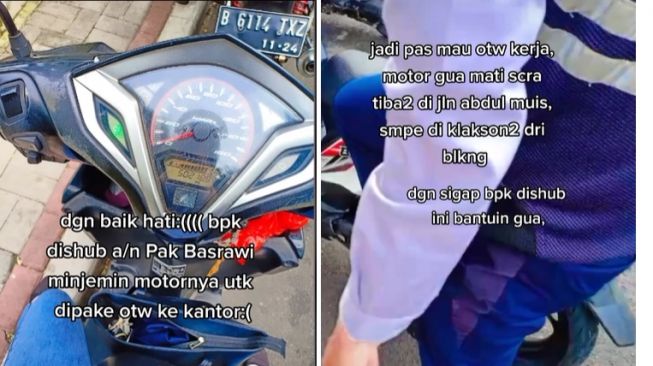 Petugas dishub memberikan bantuan kepada wanita cantik saat motornya mogok (TikTok)