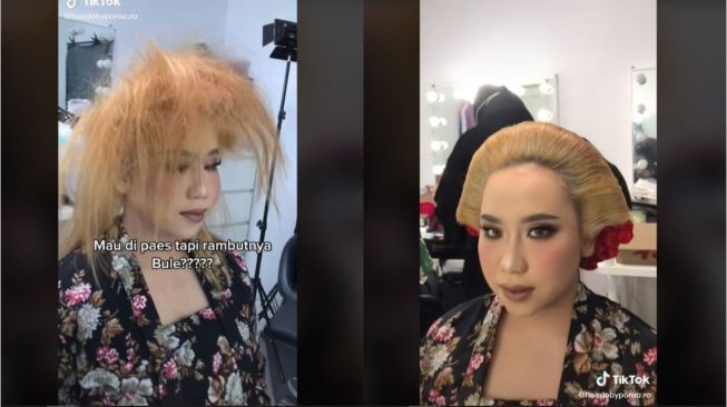 Viral Dandan Pakai Paes Meski Rambut Pirang (tiktok.com/hairdobyporoo.ro)