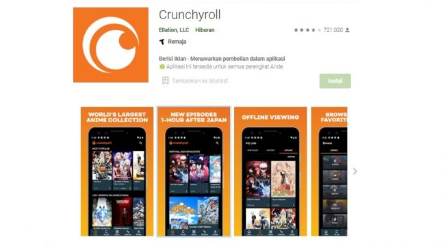 Aplikasi nonton film anime, Crunchyroll. [Google Play Store]