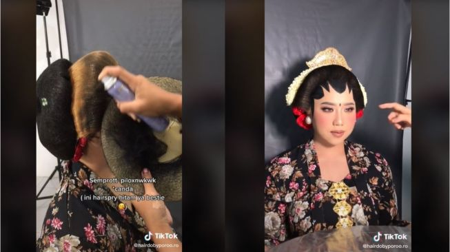 Viral Dandan Pakai Paes Meski Rambut Pirang (tiktok.com/hairdobyporoo.ro)