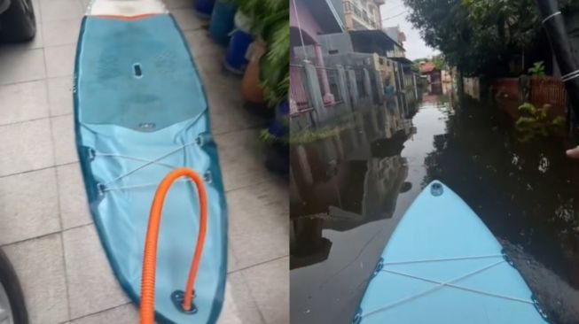 Bangun Bukan untuk Lari Pagi, Pria Ini Lakukan Olahraga Anti Mainstream Mengarungi Banjir (TikTok)