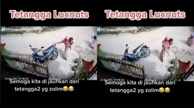 Terekam CCTV, Viral Wanita Lewat Sengaja Jatuhkan Motor Tetangga Yang ...