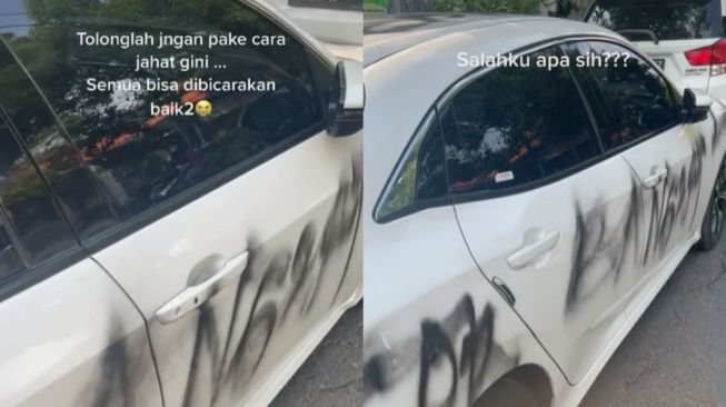 Parkir di Pinggir Jalan, Pemilik Syok Lihat Kondisi Mobil Penuh Coretan