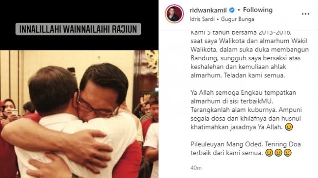 Ridwan Kamil bagikan kenangan bersama Oded M Danial. (Instagram/ridwankamil)