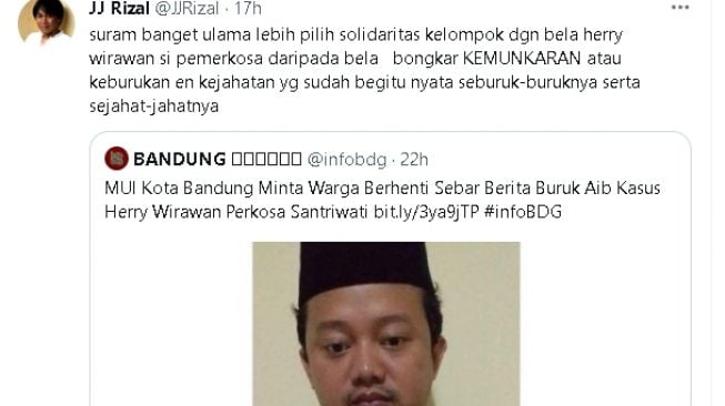 Cuitan berisi kritik terkait pernyataan MUI Bandung (Twitter)