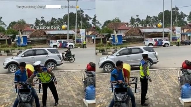 Tidak Pakai Helm, Pegawai Minimarket Ini Ditilang Polisi (Twitter/@txtdrberseragam)