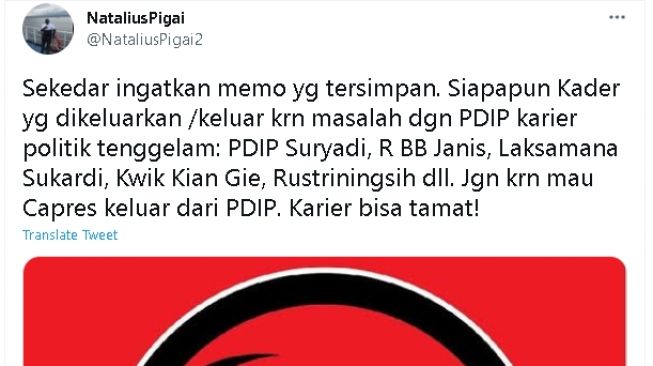 Cuitan Natalius Pigai soal tokoh-tokoh yang keluar dari PDIP (twitter)