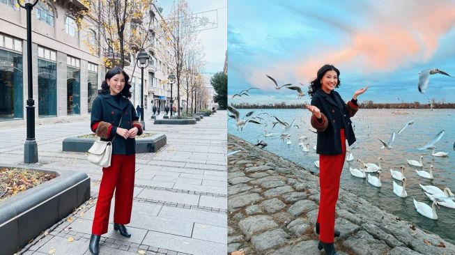 Gaya Sarwendah liburan ke Serbia. [Instagram/sarwendah29]